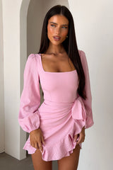 Silvana Long Sleeve Wrap Mini Dress - Pink