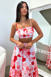 Selina Crop - Red / White Print