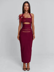 LUNABELLE MIDI DRESS BURGUNDY