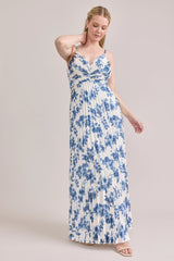 Satin Pleated Floral Print Dress | Made To Order