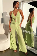 Prisha Wide Leg Plisse Pants - Green