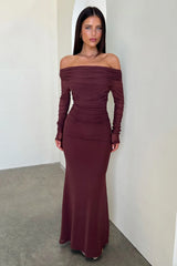 Rowan Long Sleeve Mesh Maxi Dress - Brown