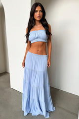 Selina Tiered Maxi Skirt - Blue