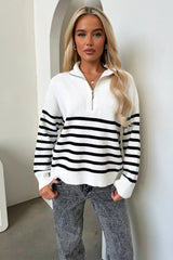 Anderson 3/4 Zip Knit - Black and White Striped