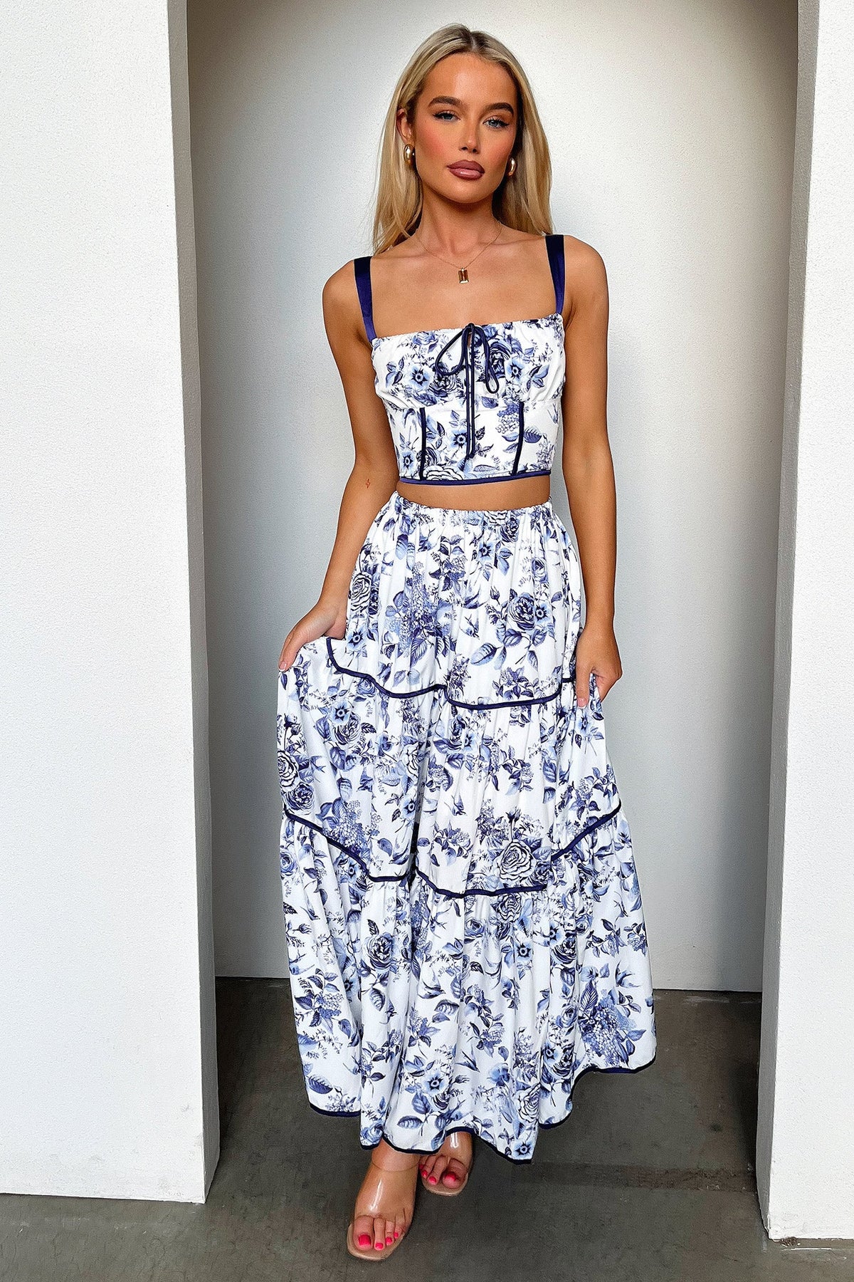 Joy Maxi Skirt - Blue Floral