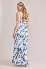 Satin Pleated Floral Print Dress | Made To Order