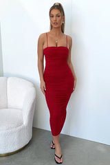 Zena Mesh Full Length Dress - Burgundy