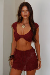 Perla Crochet Mini Skirt - Burgundy
