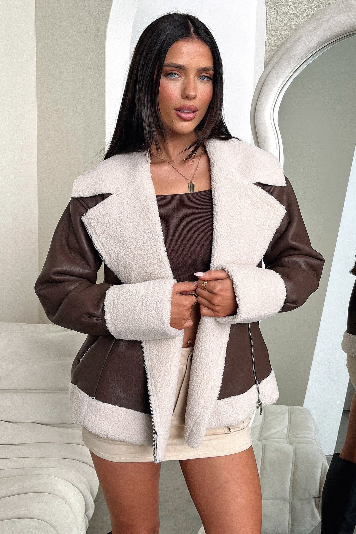 Kobie Faux Leather Jacket - Brown